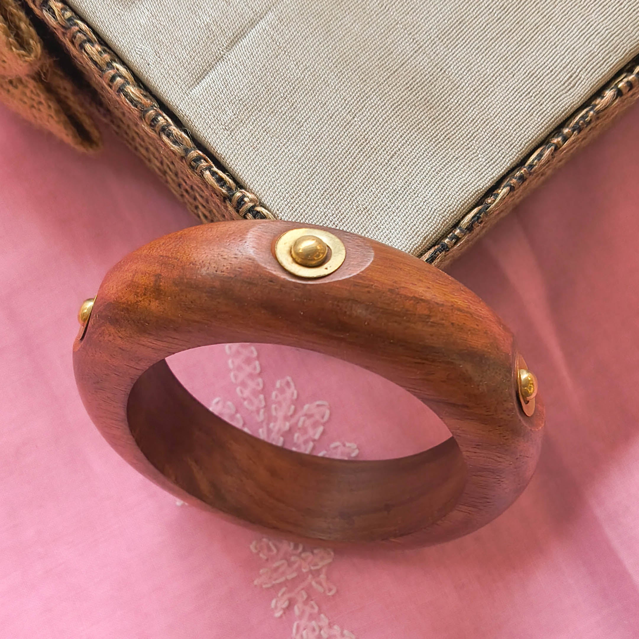 Mehrin Handcrafted Wooden Bangle with Golden Brass Details | Chunky Fashionable Trending Wooden Kada for Girls & Women