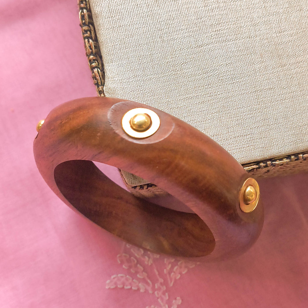 Mehrin Handcrafted Wooden Bangle with Golden Brass Details | Chunky Fashionable Trending Wooden Kada for Girls & Women