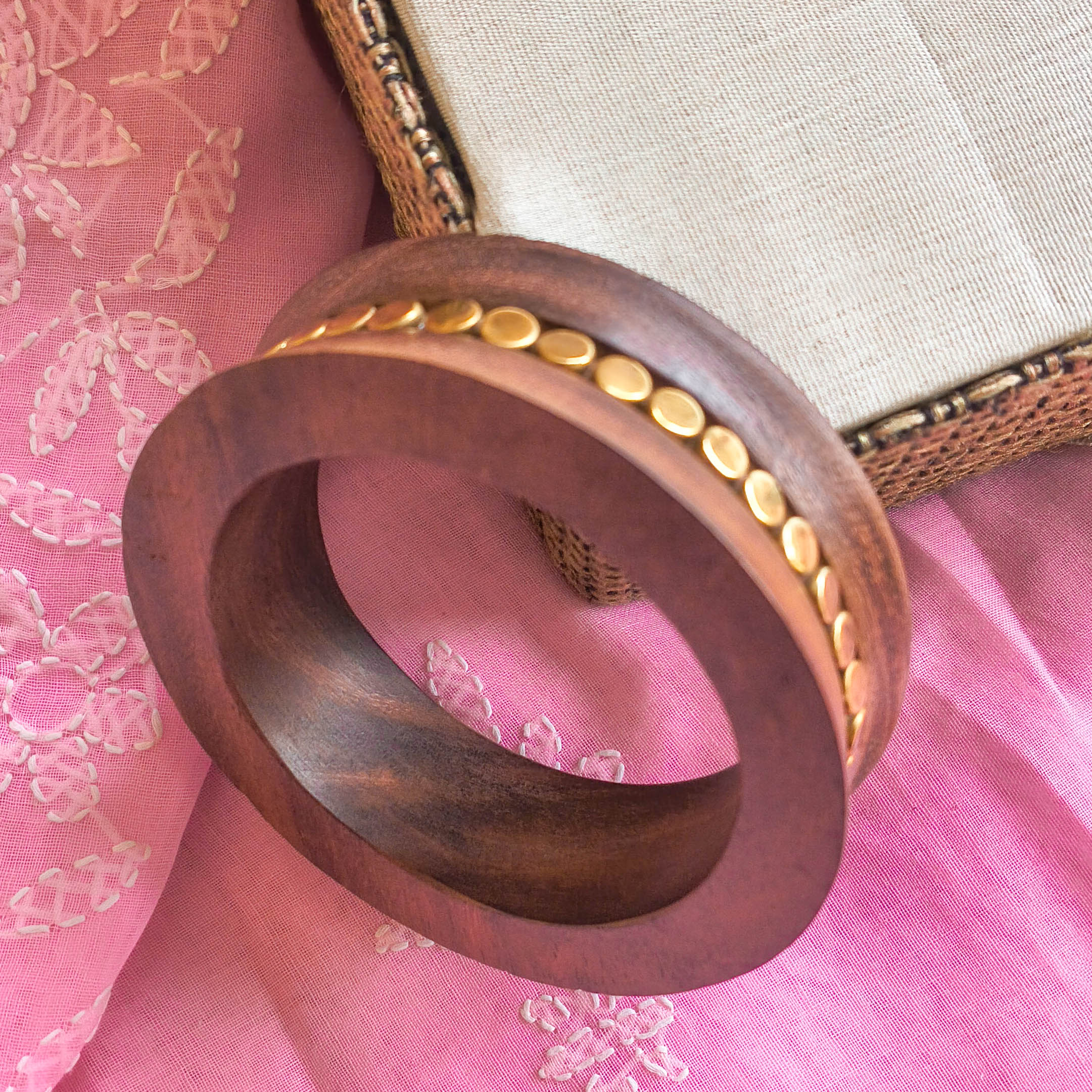 Disha Handcrafted Wooden Kada Bangle with Golden Dot Accents | Chunky Wooden Bangles for Girls & Women