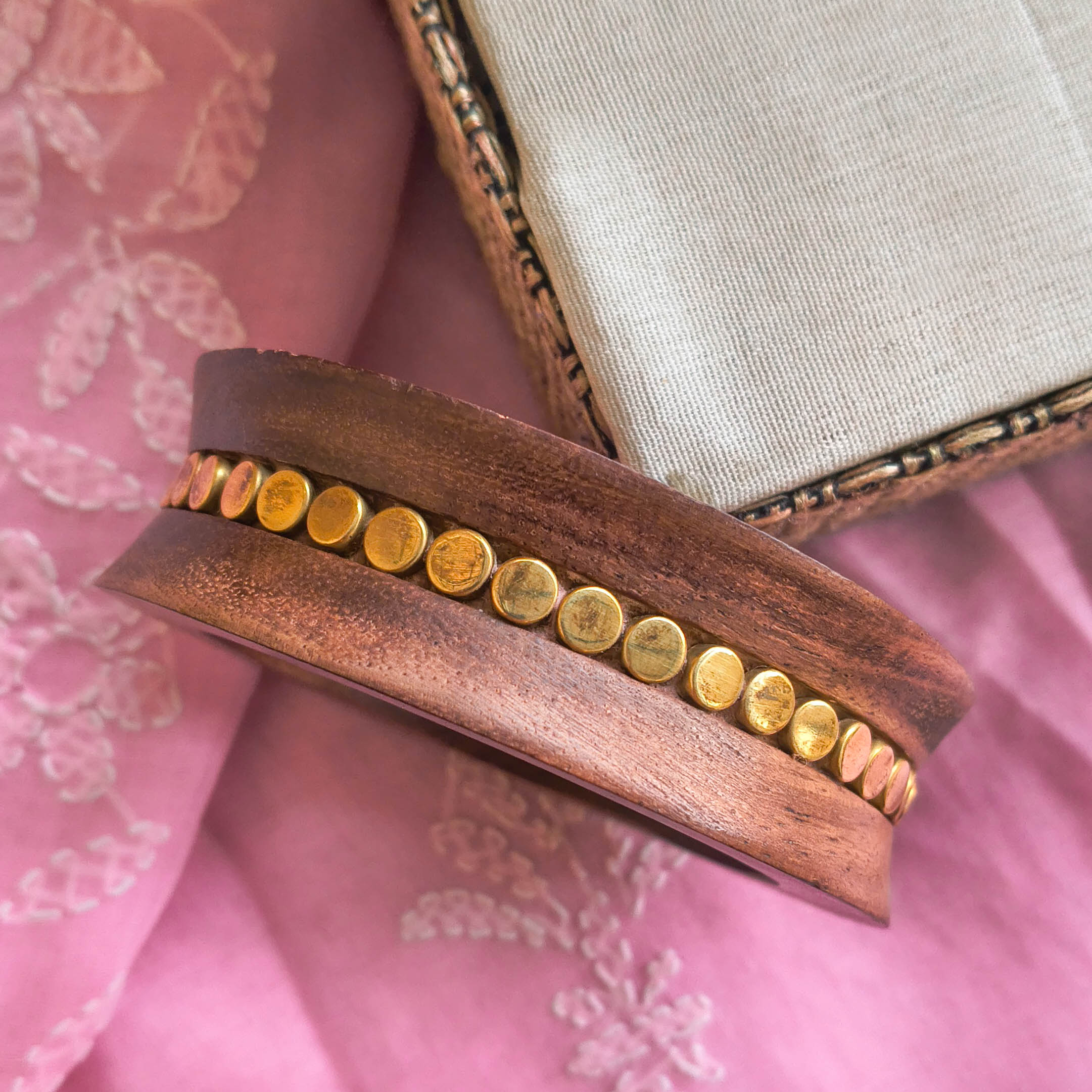 Disha Handcrafted Wooden Kada Bangle with Golden Dot Accents | Chunky Wooden Bangles for Girls & Women