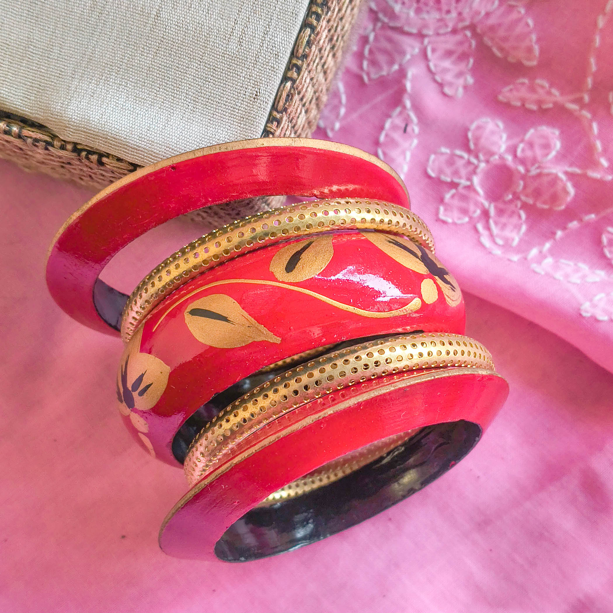 Zeenat Wooden &amp; Brass Bangle Stack | Bohemian Bangles for Women