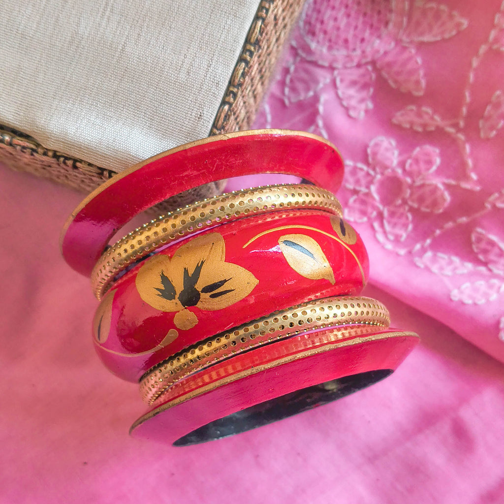 Zeenat Wooden &amp; Brass Bangle Stack | Bohemian Bangles for Women