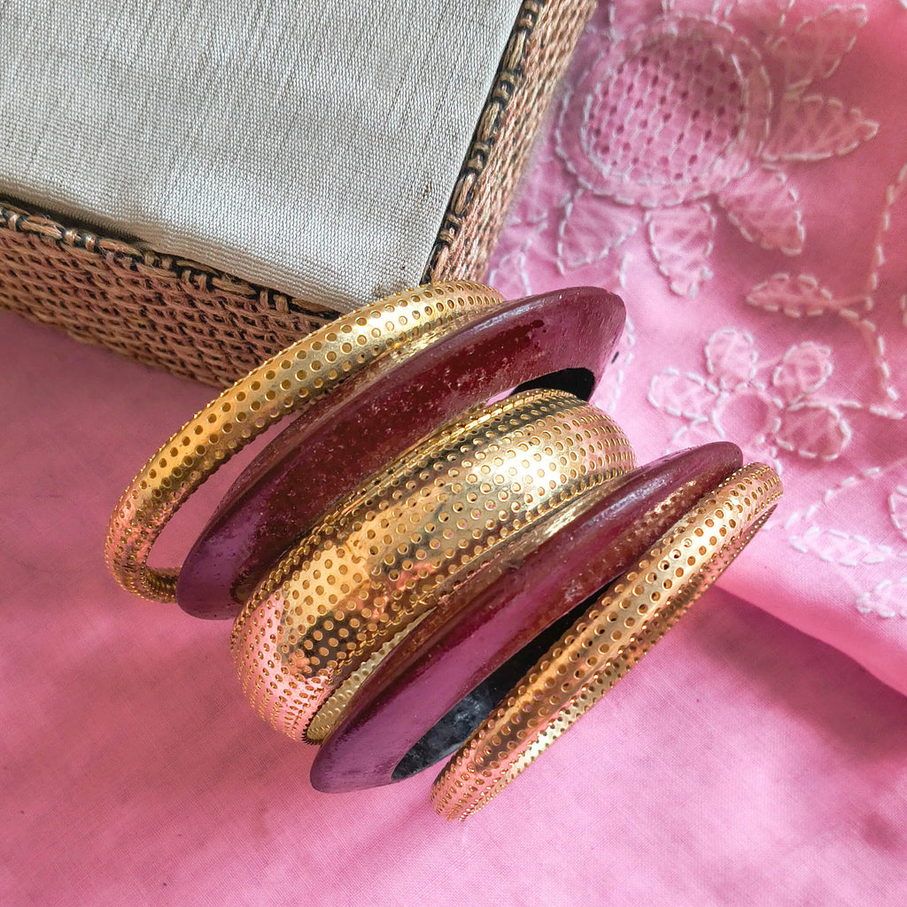 Aira Wooden & Metal Bangle Stack | Set of 5
