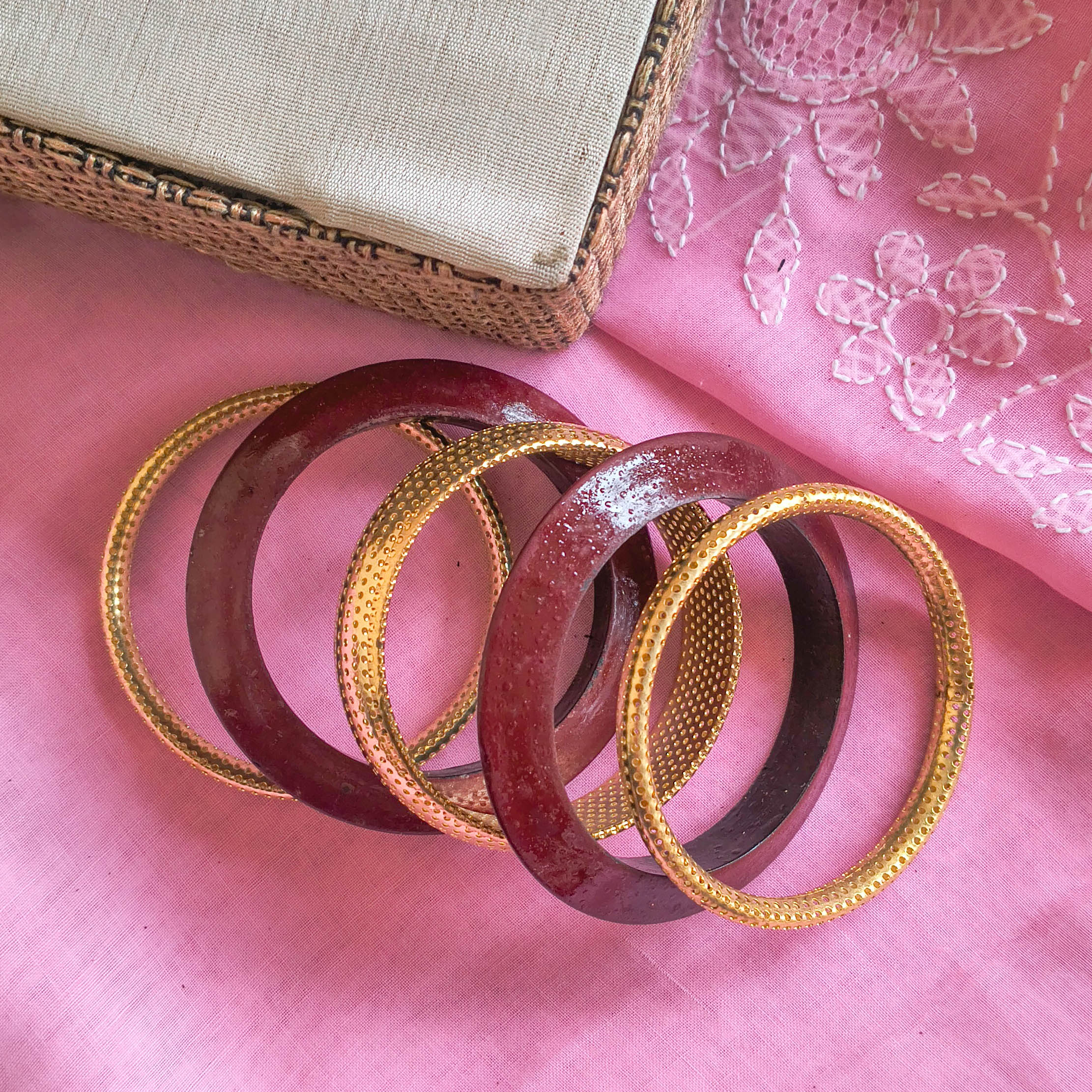 Aira Wooden & Metal Bangle Stack | Set of 5