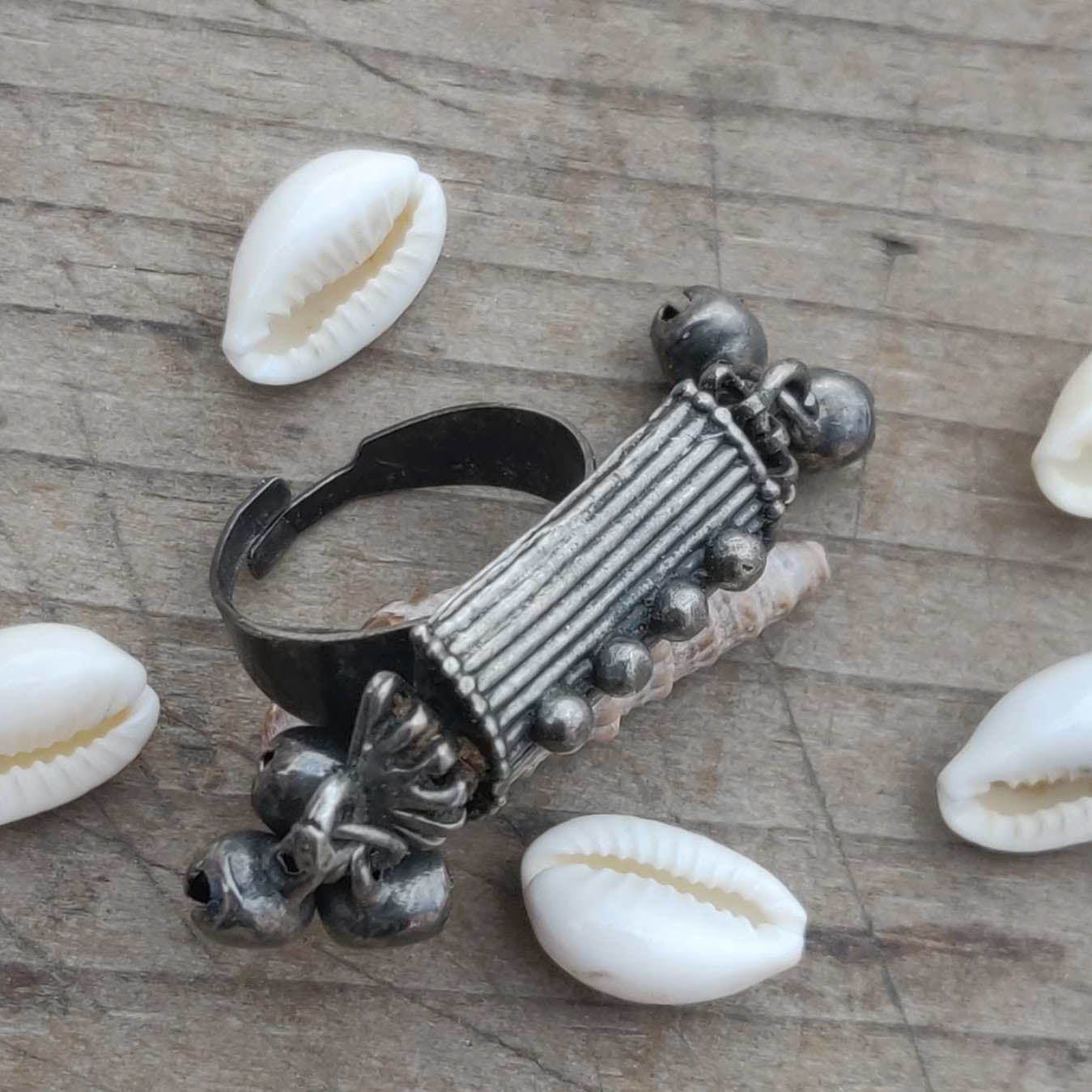 Amina Oxidised Ring – Traditional Indian Dholak Design with Ghungroo Bells